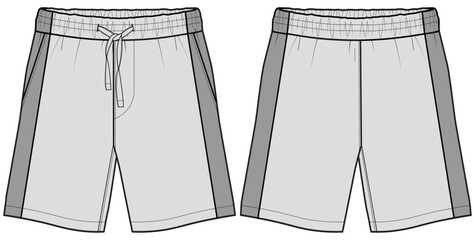 Sticker - men's elastic waist shorts flat sketch technical cad drawing vector template