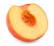 half of peach fruit isolated on white background. clipping path