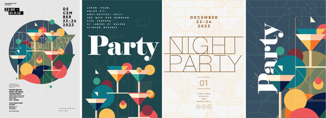Wall Mural - Cocktail Party. Nightclub. Typography design. Set of flat vector illustrations. Poster, label, cover.