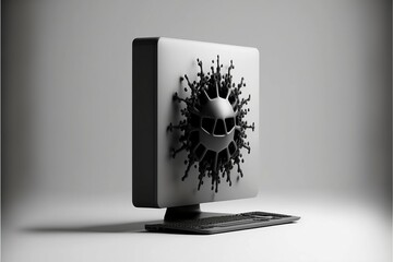 Wall Mural - hacked computer malware virus cyberattack skull illustration