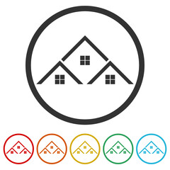 Wall Mural - Home roof icon. Set icons in color circle buttons