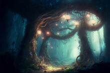 Fantasy Forest Scene AI Generative	