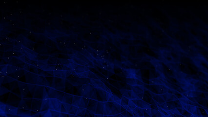 Aufkleber - Futuristic wave with lines and dots. Abstract background with a dynamic wave. Particle placement with hanging dots in space. Large data background. 3d rendering.