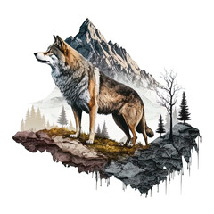  wolf in the wilderness visualization on isolated background
