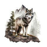 Fototapeta  - wolf in the wilderness visualization on isolated background