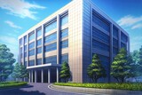 Fototapeta  - Modern Office Building - Generative AI image of a sleek and professional office building with modern architecture made perfect for video backgrounds in animation and live-action