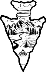 Wall Mural - camping emblem in arrowhead shape. design element for poster, card, banner, emblem, sign. vector ill