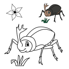 Wall Mural - Illustration of a cute rhinoceros beetle for a children's coloring book. Rhinoceros beetle cartoon vector