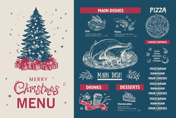 Canvas Print - Christmas menu, template, Hand drawn illustration.	
