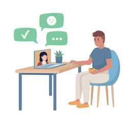 Poster - satisfied feedback semi flat color vector character. happy male worker. editable figure. full body p