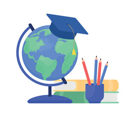 Poster - Educational elements semi flat color vector. Editable elements. Full sized items on white. Studying equipments. Learning simple cartoon style illustration for web graphic design and animation