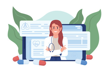 Poster - telehealth flat concept vector illustration. online consultation. editable 2d cartoon characters on 