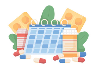 Poster - Taking medications regularly semi flat color vector object. Editable element. Full sized item on white. Pharmacy treatment simple cartoon style illustration for web graphic design and animation