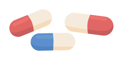 Poster - Capsules semi flat color vector objects. Editable items. Full size element on white. Medical tablets. Pharmacy treatment. Pills simple cartoon style illustration for web graphic design and animation
