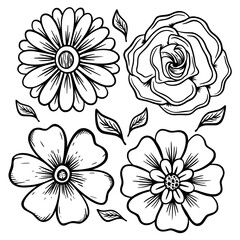 Wall Mural - Collection set flower Illustration hand drawn sketch doodle for tattoo, stickers, logo, etc