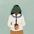 © ADDICTIVE STOCK - Illustration of unrecognizable lady covering face with plant