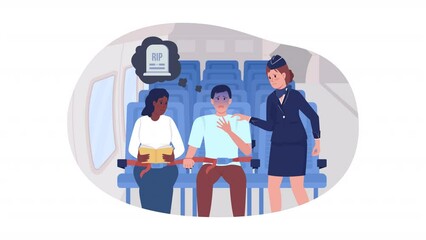 Poster - Animated isolated panicking man. Looped flat 2D characters HD video footage. Fear of death in plane colorful animation on white background with alpha channel transparency for website, social media