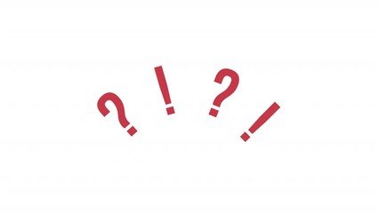 Poster - Animated question mark elements. Flat cartoon style HD video footage. Exclamation point. Emphasize emotion color illustration on white background with alpha channel transparency for animation