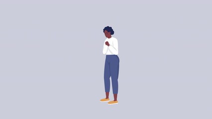 Poster - Animated concerned women. Worried young female. Full body flat person on grey background with alpha channel transparency. Colorful cartoon style HD video footage of character for animation