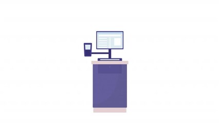 Poster - Animated self-service checkout item. Flat cartoon style HD video footage. Cash register machine. Supermarket color illustration on white background with alpha channel transparency for animation