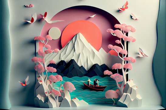 generative ai render of japan themed paper art