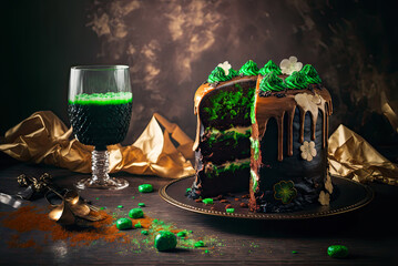 Poster - St. Patrick's Day cake, chocolate. Generative AI