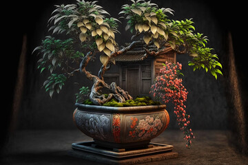 Wall Mural - Ancient Chinese style, potted plant. Generative AI
