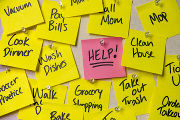 Help, Post it Notes, To Do List Sticky Notes, Overwhelmed Concept, Busy Concept, Need Help Concept 