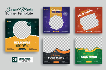 Wall Mural - Modern Food menu template and restaurant social media post banner set. Set of social media food instagram banner template. flyer layout