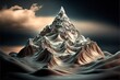  a mountain with a snow covered peak in the middle of a cloudy sky with a few clouds in the background. Generative AI