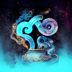 Wall Mural - aquarius sign, sign, zodiac, cosmos, neon, aquarius, AI generated