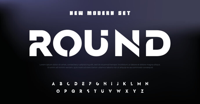 round, abstract technology science alphabet font. digital space typography vector illustration desig
