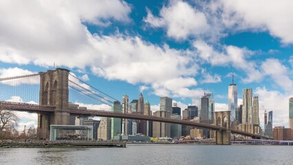 Fototapete - Timelapse of Brooklyn bridge and Manhattan, New York City.