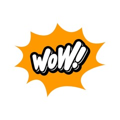 wow text sticker, Comic speech bubble with expression text WOW!.
