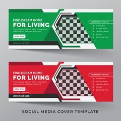 Wall Mural - Real estate and home apartment social media cover template design with social media banner