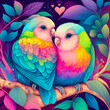 Two love parrots in rainbow colors illustartion