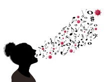 A Young Woman Sings And Spews Music And Influenza Particles Out Of Her Mouth In A 3-d Illustration About Spreading Disease Among Choir Members In Schools.