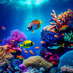 Wall Mural - beautiful colorful tropical fish in a reef generative ai