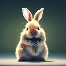 Cute Rabbit Or Bunny Eating And Looking At Camera