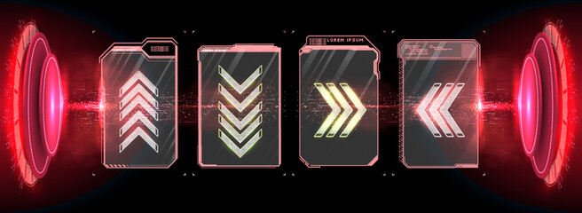 Poster - interface elements. futuristic abstract HUD frame screen, button, loading, text isolated on black background. GUI elements for game. Data information infographic. Vector