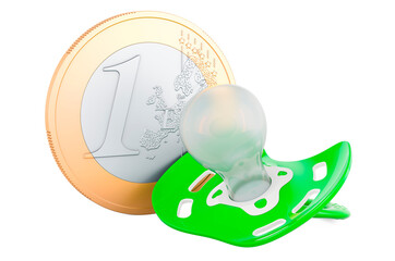 Poster - baby pacifier with euro coin, 3d rendering
