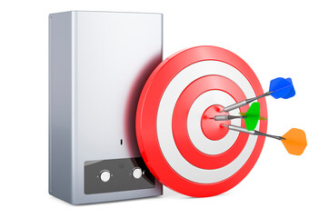 Poster - Home gas boiler and target with arrows. 3D rendering