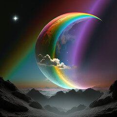 Wall Mural - Rainbow moon. Generative AI picture.