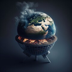 Wall Mural - Earth as a grill, created with Generative AI technology