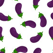 Seamless pattern with eggplant on a white background. Pattern for kitchen textiles with vegetables