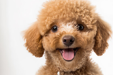 Sticker - happy dog Toy Poodle puppy poses in front of a white backdrop. Generative AI