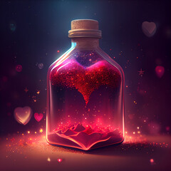 Small glass bottle with hearth inside, smal flacon full of love, generative ai