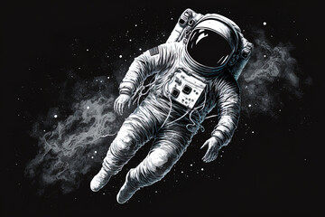 Wall Mural - Illustration of a hand drawn astronaut drifting in space. Generative AI