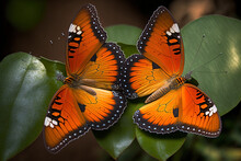 Beautiful Orange Butterflies In The Wild, Captured In Close Up. Generative AI