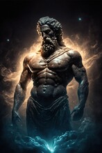 The Primordial Darkness Embodying A Greek God, Erebus Wearing Ancient Greek Glothing, Galaxy With Solar System As Background, Cinematic, Soft Studio Lighting, Backlighting Generative AI